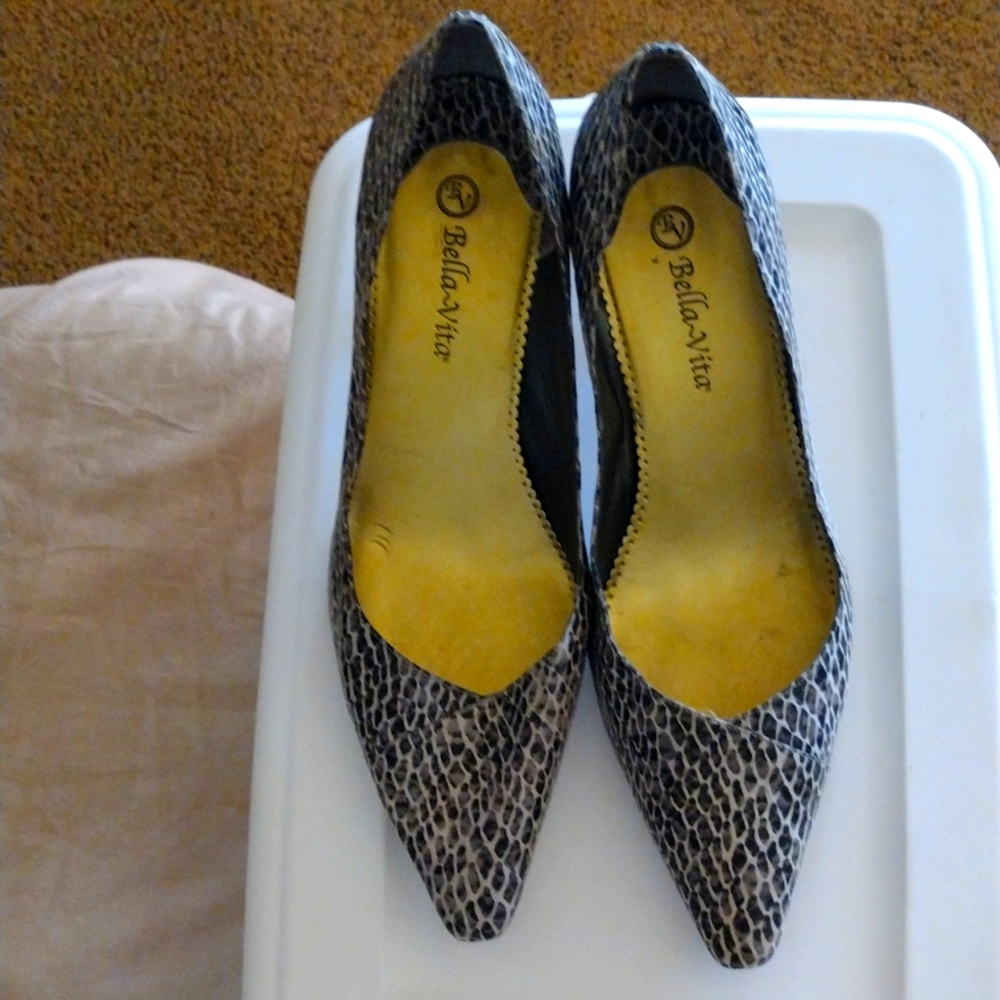 Black and white croc heels